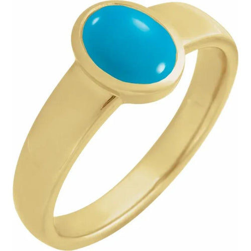Yellow Gold Natural Turquoise Bezel Set Cabochon Ring