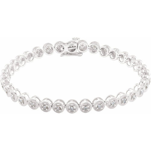 14K White Gold Round Diamond Beaded Bracelet
