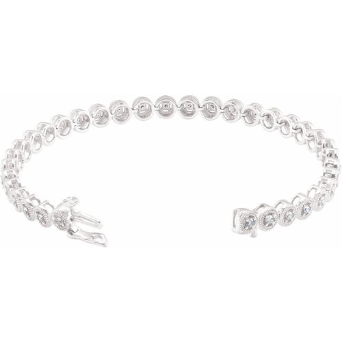 14K White Gold Round Diamond Beaded Bracelet