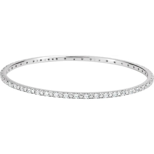 Sterling Silver 2 mm Imitation White Cubic Zirconia Bangle Bracelet