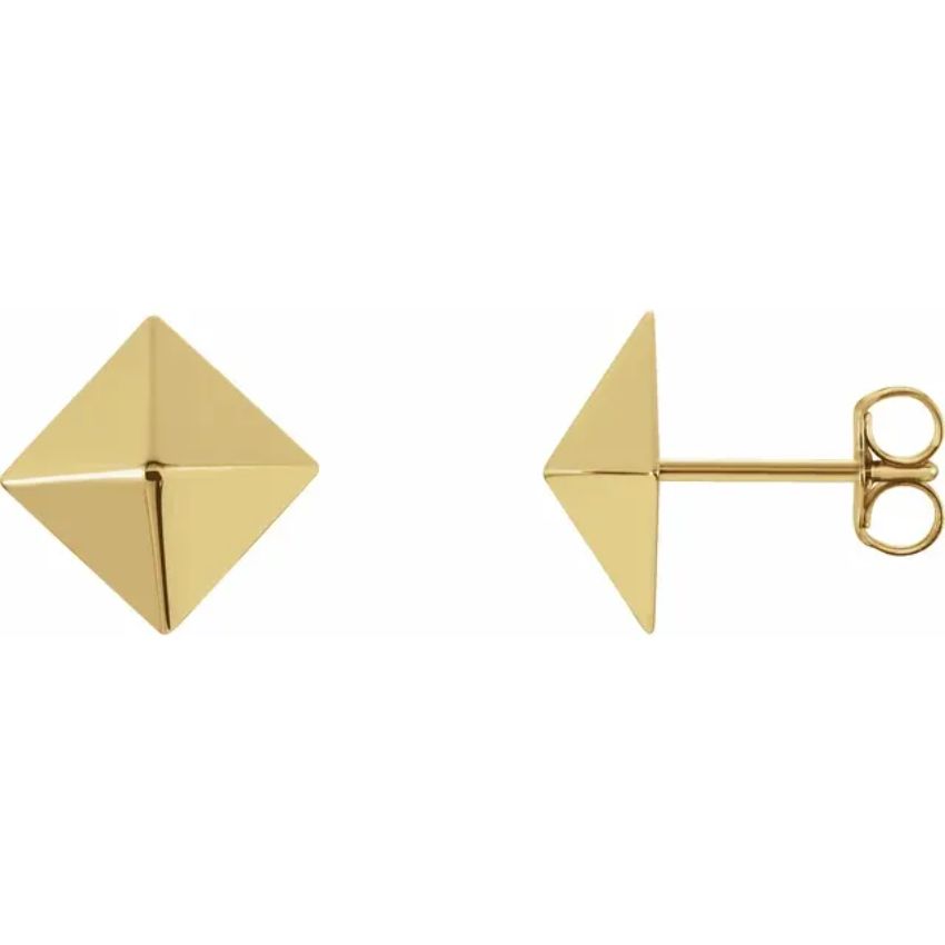 Yellow Gold Pyramid Stud Earrings