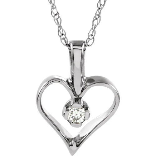 14K White Gold Diamond Heart Necklace