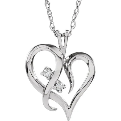 14K White Gold Intertwined Heart Diamond Necklace