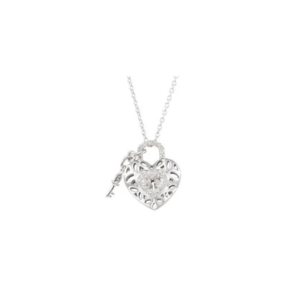 Sterling Silver Diamond Lock & Key Heart Necklace