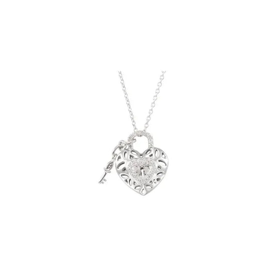 Sterling Silver Diamond Lock & Key Heart Necklace