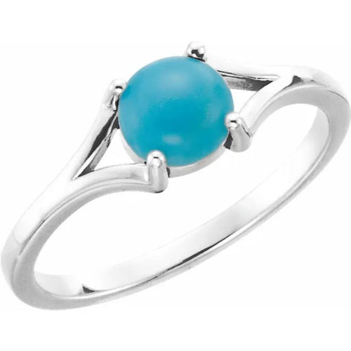 White Gold Natural Turquoise Cabochon Ring