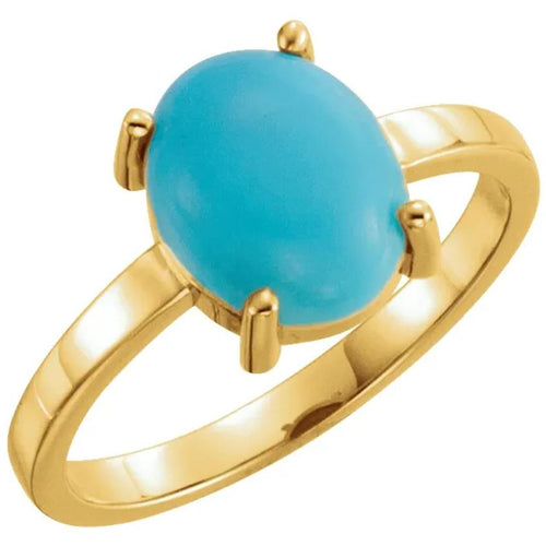 Yellow Gold Oval Natural Turquoise Cabochon Ring