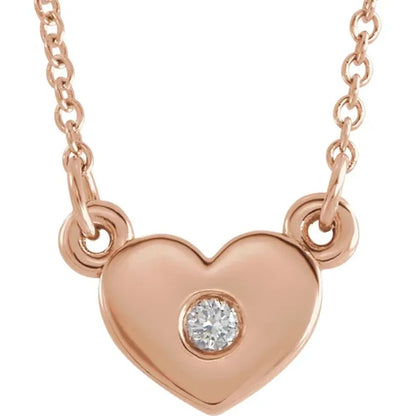 14K Rose Gold Diamond Solitaire Heart Pendant Necklace