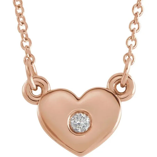 14K Rose Gold Diamond Solitaire Heart Pendant Necklace