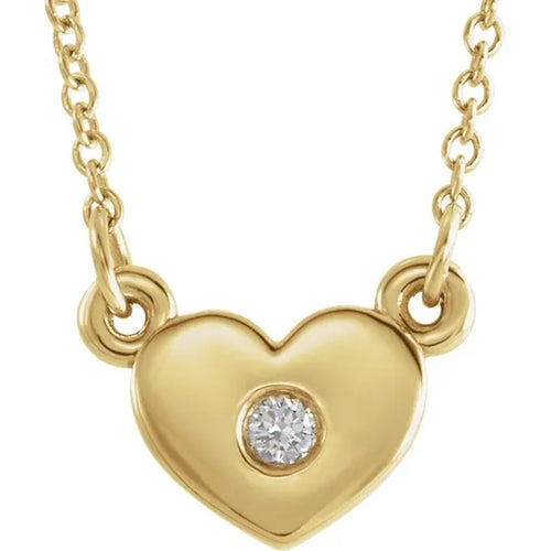 14K Yellow Gold Diamond Solitaire Heart Pendant Necklace
