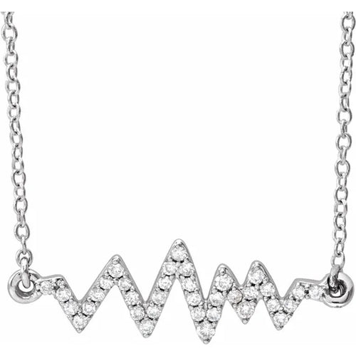 14K White Gold Diamond Heartbeat Necklace