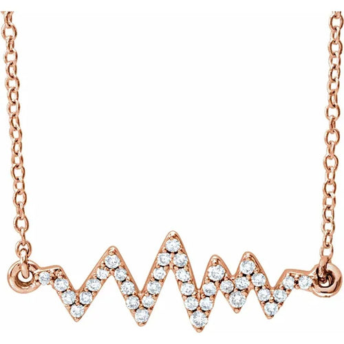 14K Rose Gold Diamond Heartbeat Necklace