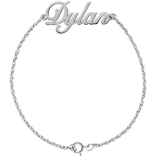 10K White Gold Script Nameplate Bracelet