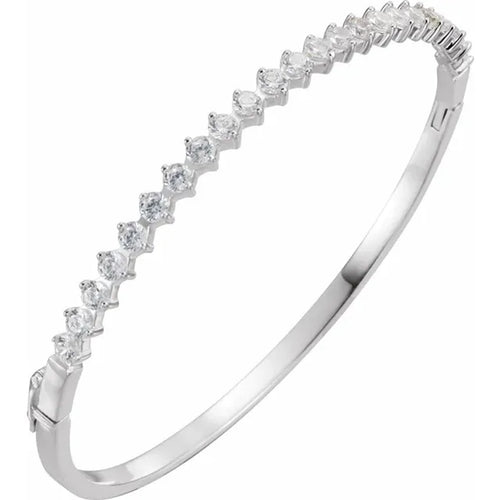 Sterling Silver 3mm White Cubic Zirconia Bangle Bracelet