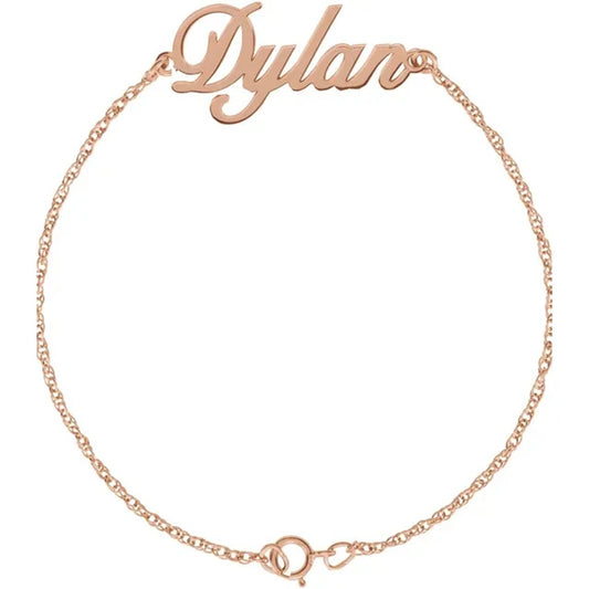 14K Rose Gold Script Nameplate Bracelet