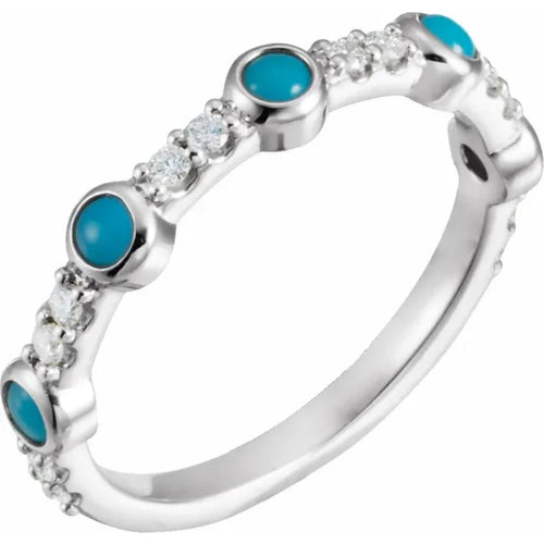 White Gold Cabochon Natural Turquoise & Diamond Ring