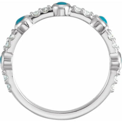 White Gold Cabochon Natural Turquoise & Diamond Ring