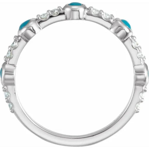 White Gold Cabochon Natural Turquoise & Diamond Ring