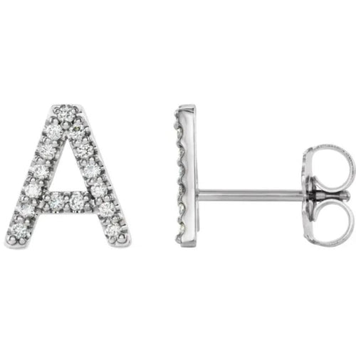 White Gold Diamond Initial Earring
