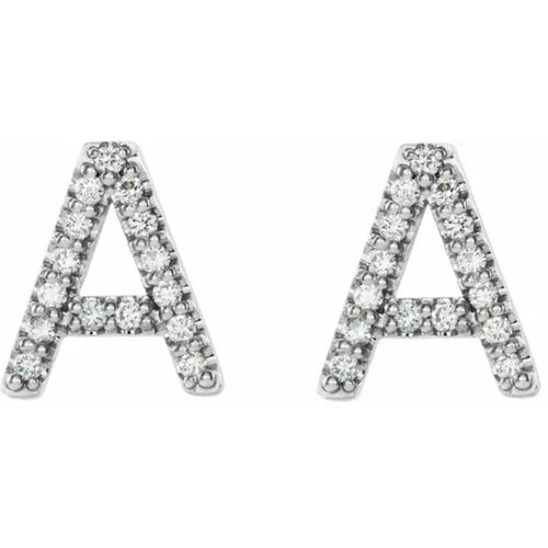 White Gold Diamond Initial Earring
