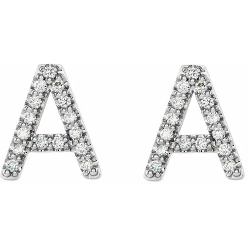 Platinum Diamond Initial Earring