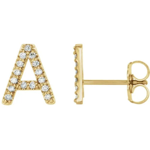 Yellow Gold Diamond Initial Earring