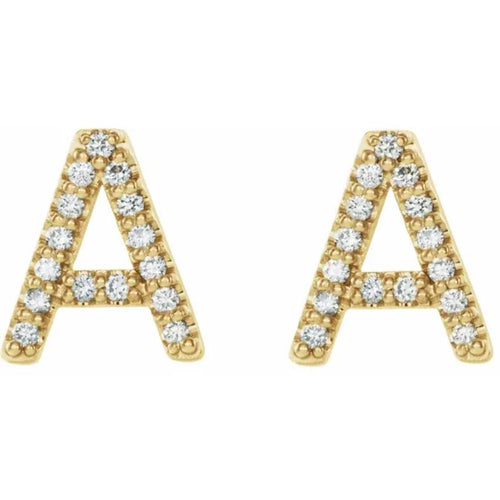 Yellow Gold Diamond Initial Earring