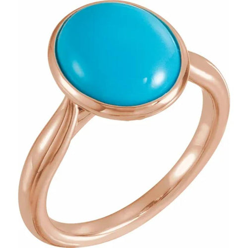 Rose Gold Natural Turquoise Cabochon Ring