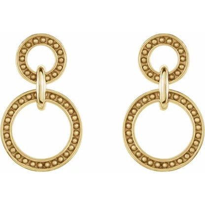Yellow Gold Beaded Double Circle Earrings