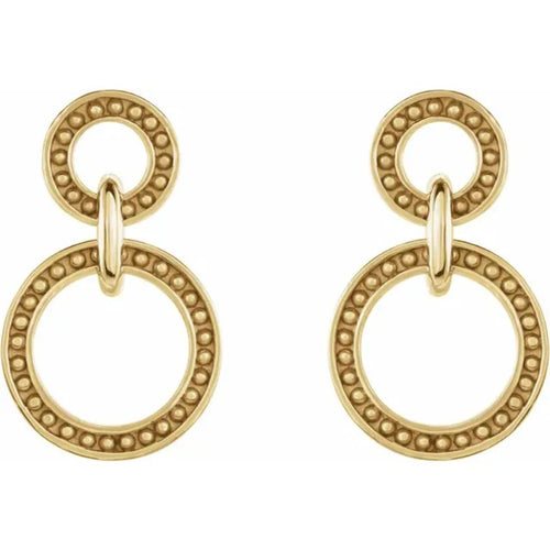 Yellow Gold Beaded Double Circle Earrings