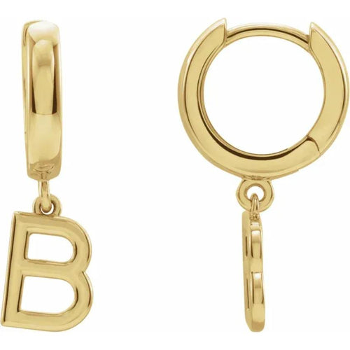 Yellow Gold Initial Hinged Huggie Earring