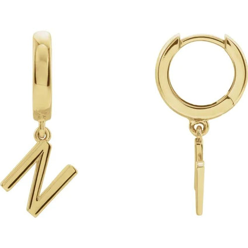 Yellow Gold Initial Hinged Huggie Earring