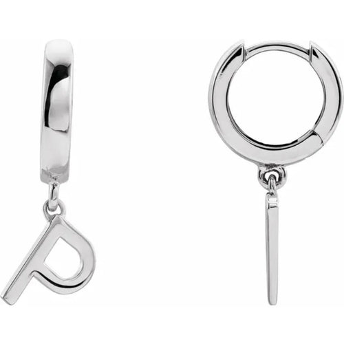 Platinum Initial Hinged Huggie Earring