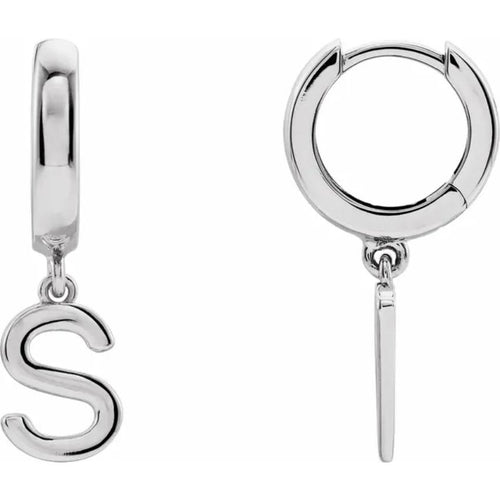 White Gold Initial Hinged Huggie Earring