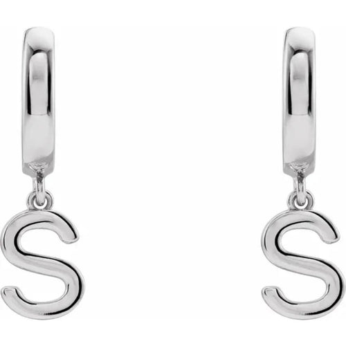 White Gold Initial Hinged Huggie Earring