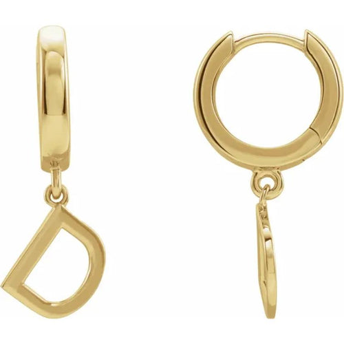 Yellow Gold Initial Hinged Huggie Earring
