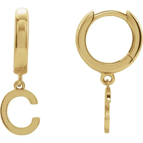 Yellow Gold Initial Hinged Huggie Earring