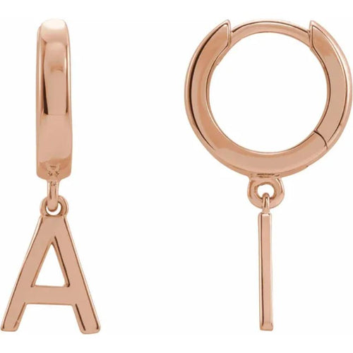 Rose Gold Initial Hinged Huggie Earring