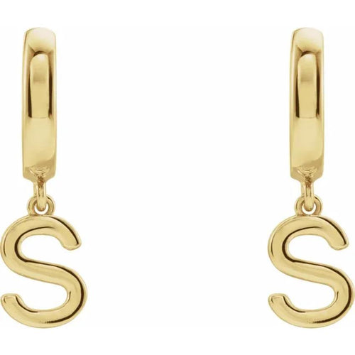 Yellow Gold Initial Hinged Huggie Earring