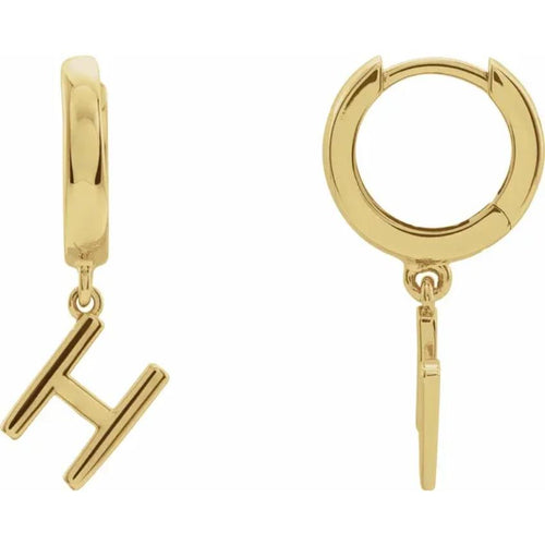 Yellow Gold Initial Hinged Huggie Earring