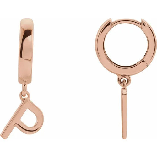Rose Gold Initial Hinged Huggie Earring