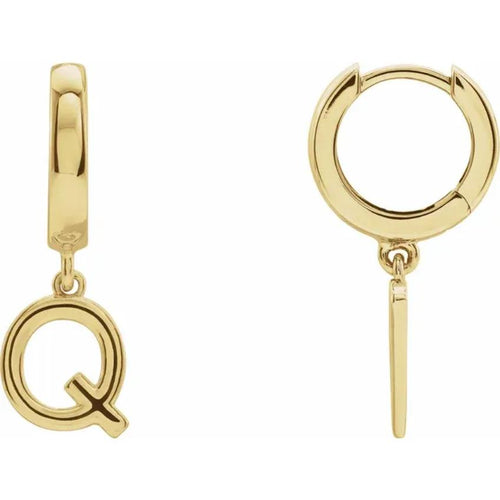 Yellow Gold Initial Hinged Huggie Earring