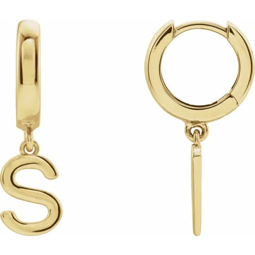 Yellow Gold Initial Hinged Huggie Earring
