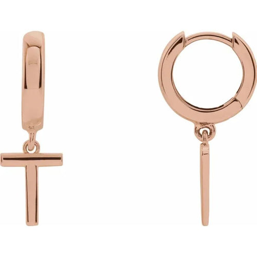 Rose Gold Initial Hinged Huggie Earring
