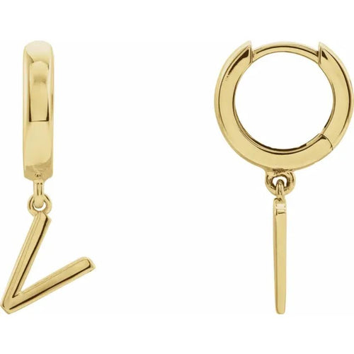 Yellow Gold Initial Hinged Huggie Earring