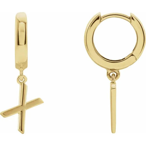 Yellow Gold Initial Hinged Huggie Earring