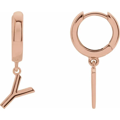 Rose Gold Initial Hinged Huggie Earring