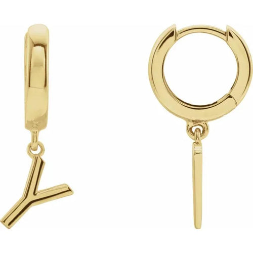 Yellow Gold Initial Hinged Huggie Earring