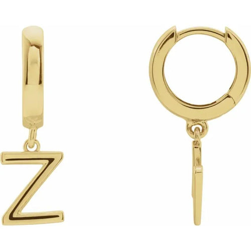 Yellow Gold Initial Hinged Huggie Earring