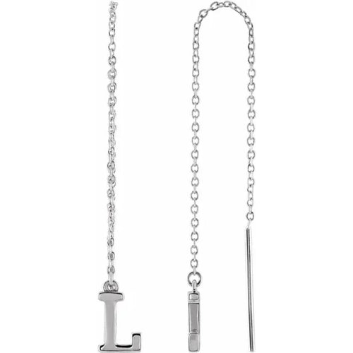 White Gold Initial Chain Earring